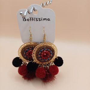 Bo ronde rouge et noire pompon noir et rouge N°112