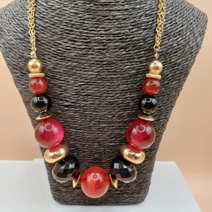 Collier doré boules rouge et noir  N°108
