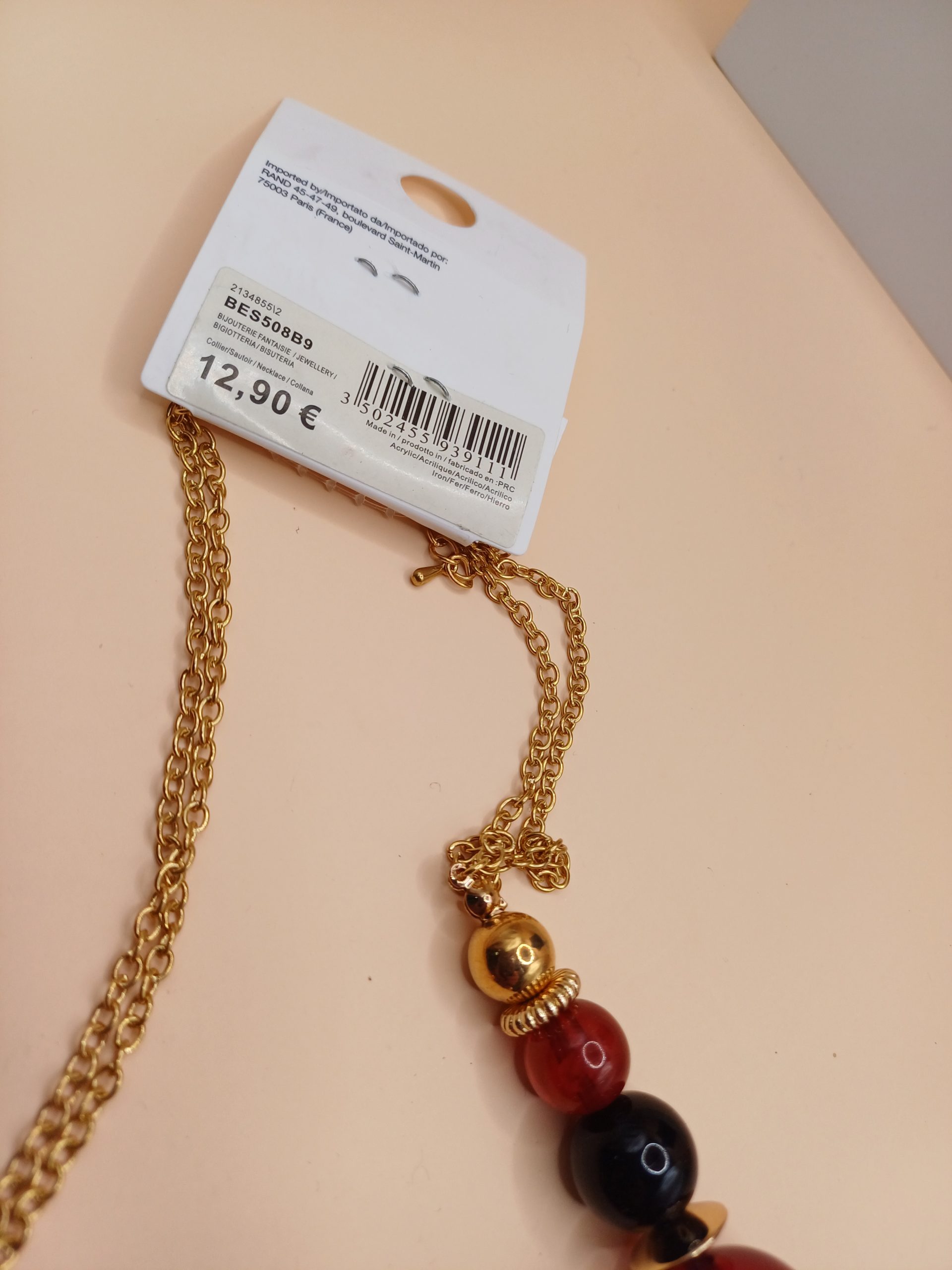 Collier doré boules rouge et noir N°108 – Image 2
