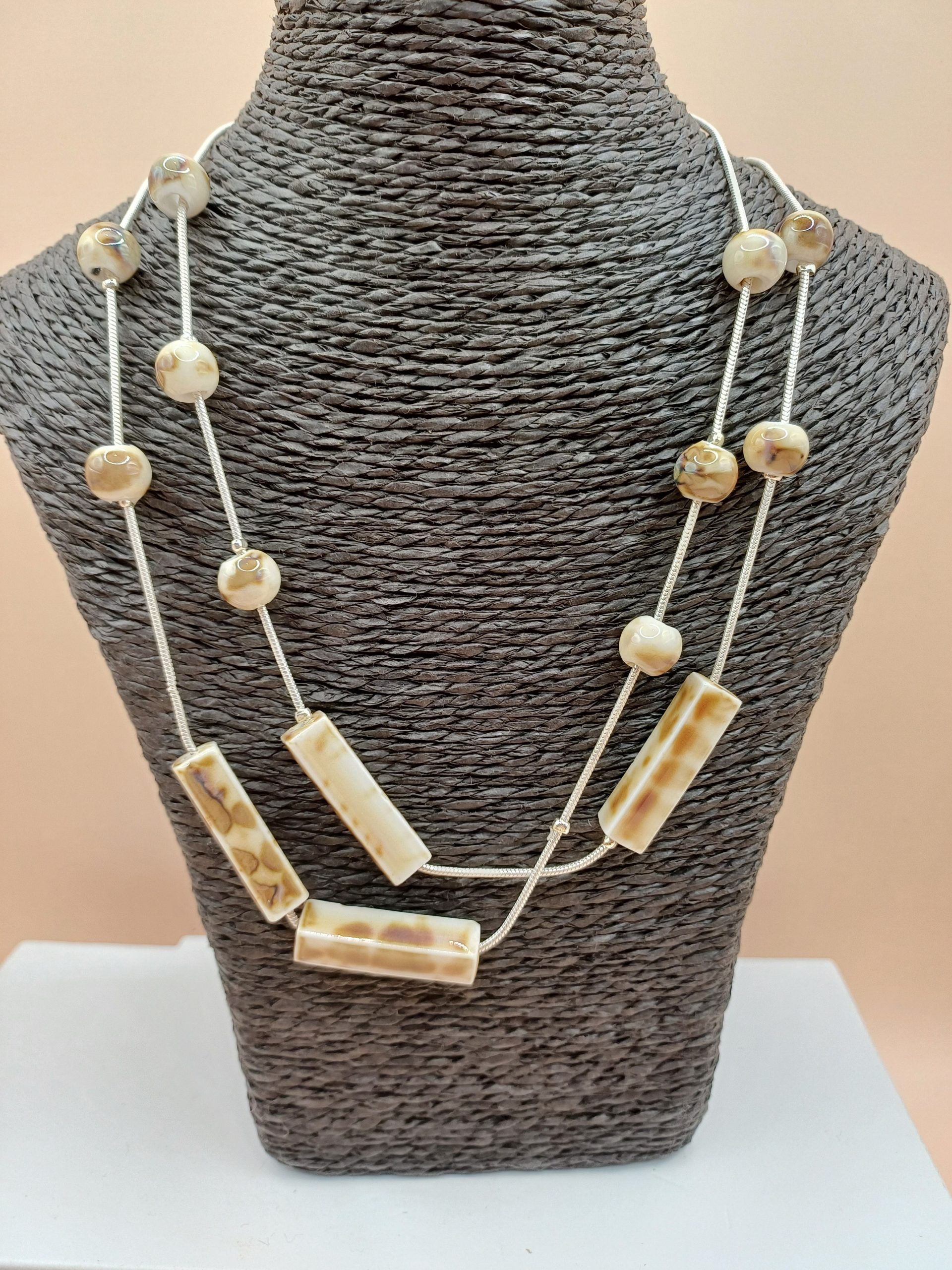 Sautoir boule et rectangle "nacre" N°106