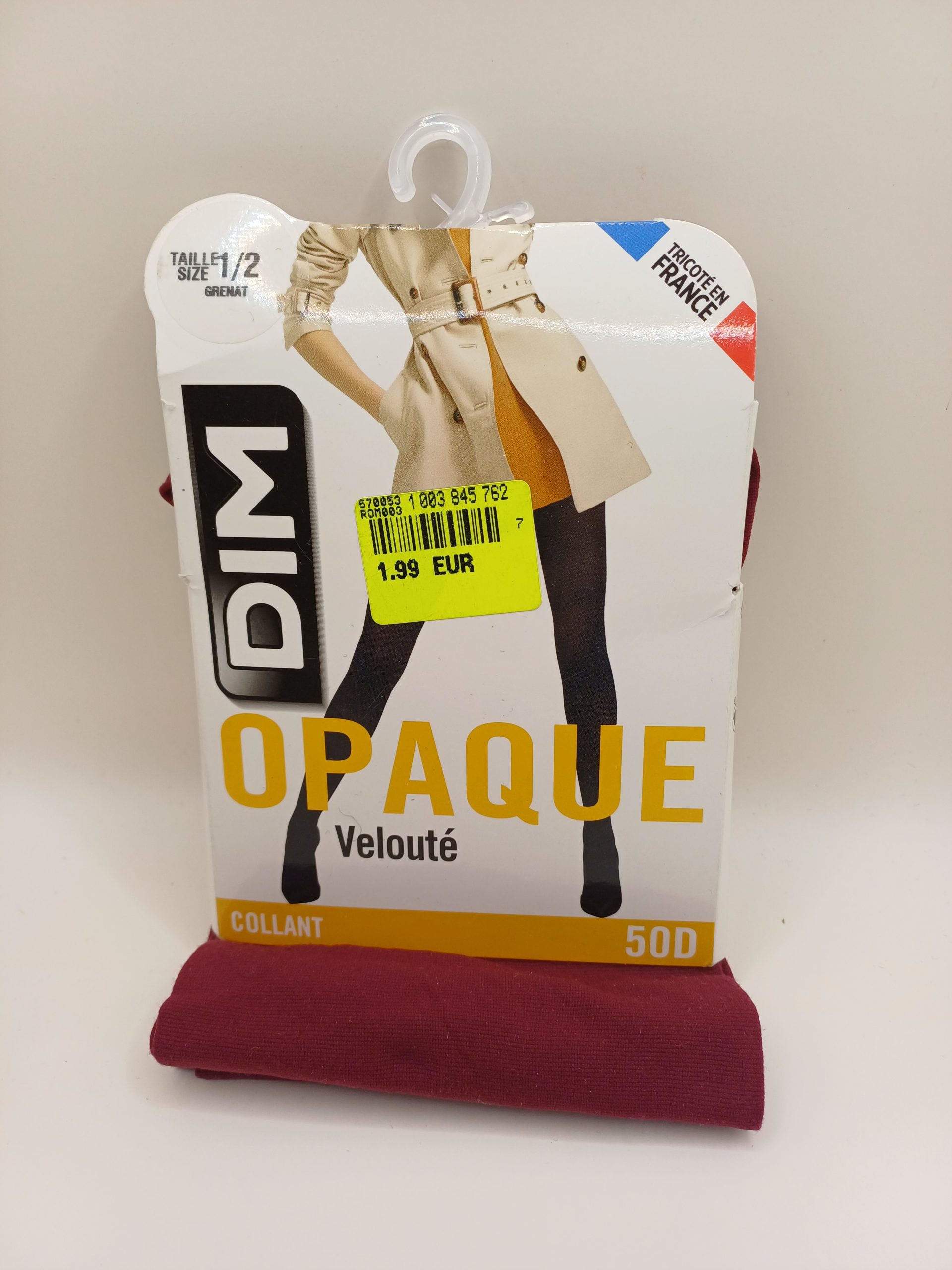 Dim. opaque velouté grenat Taille1/2